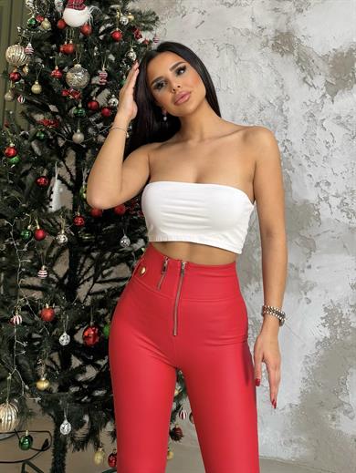 Pika Suni Deri Tayt Pantolon Kırmızı