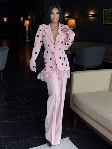 Polina Dantel İşleme Detaylı Takım Pembe