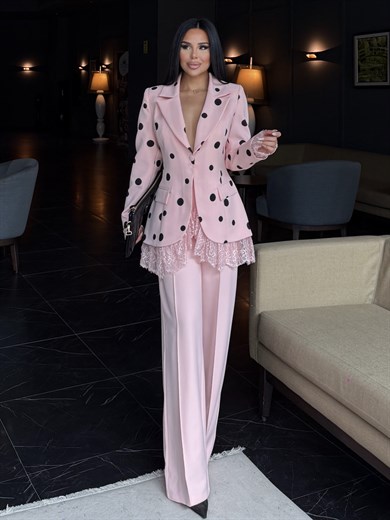 Polina Dantel İşleme Detaylı Takım Pembe
