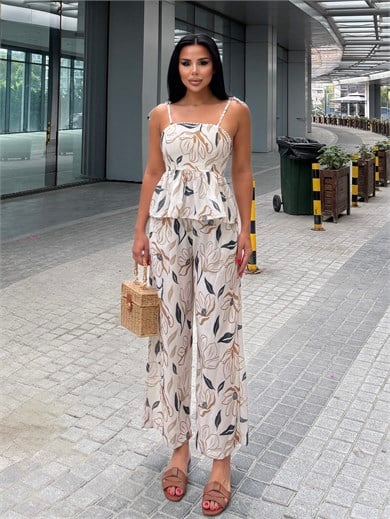 Polina Desenli Takım Bej