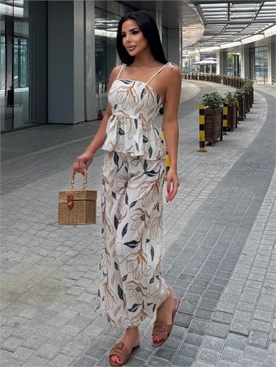 Polina Desenli Takım Bej