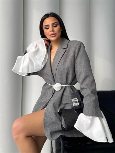 Poly Gül Kemer Detaylı Blazer Ceket  Antrasit