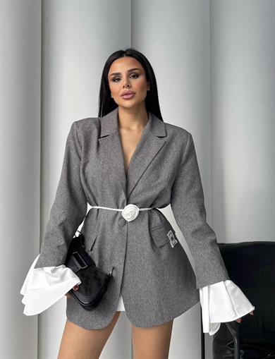 Poly Gül Kemer Detaylı Blazer Ceket  Antrasit