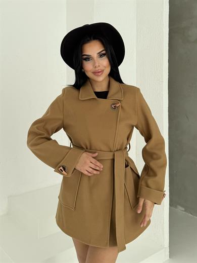 Polya Düğme Detaylı Kaban Camel