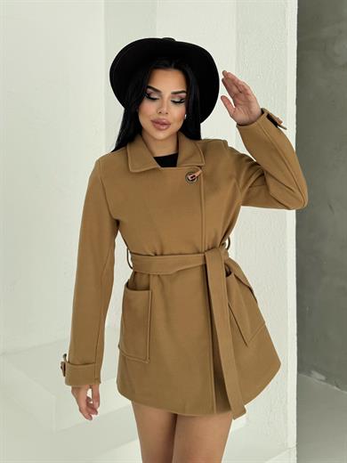 Polya Düğme Detaylı Kaban Camel