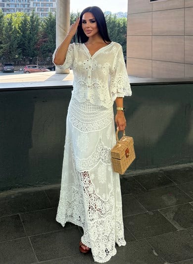 Poplist Dantel Detaylı Takım Beyaz