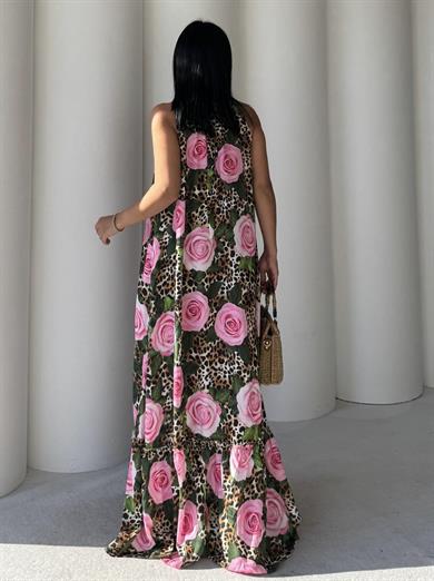 Puket Leopar Detaylı Elbise Pembe