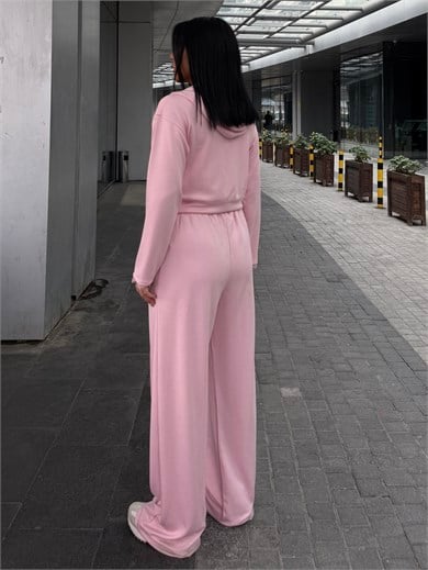 Pullas Dantel Detaylı Üçlü Spor Takım Pembe