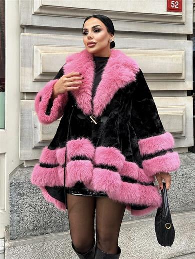 Pury İthal Kürk Siyah-Pembe
