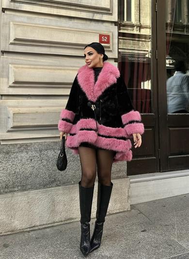 Pury İthal Kürk Siyah-Pembe