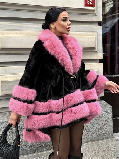 Pury İthal Kürk Siyah-Pembe