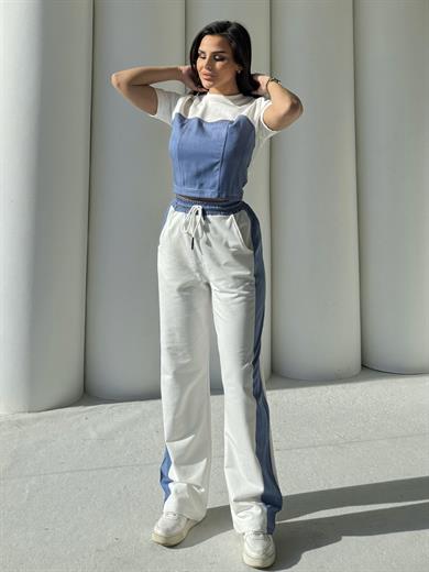 Quas Denim Detaylı Takım Beyaz