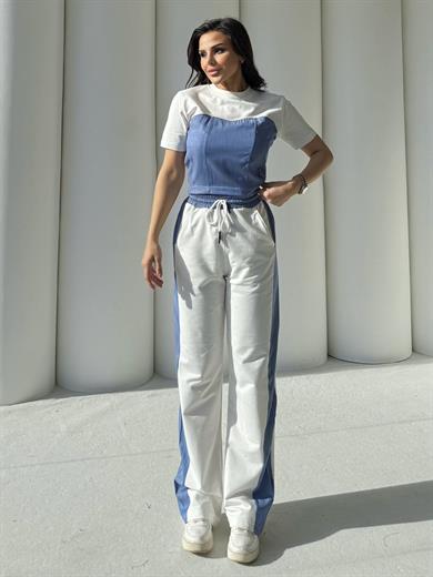 Quas Denim Detaylı Takım Beyaz