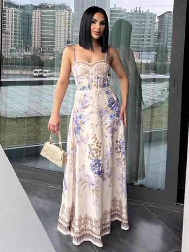 Rasta Desenli Elbise Bej