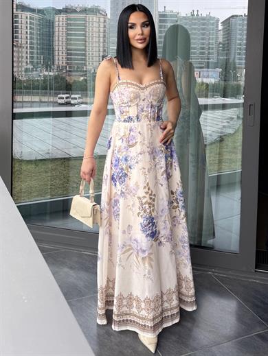 Rasta Desenli Elbise Bej