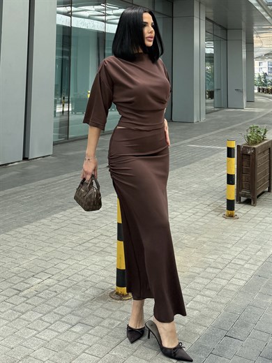 Retto Tasarım Etekli Takım Kahve