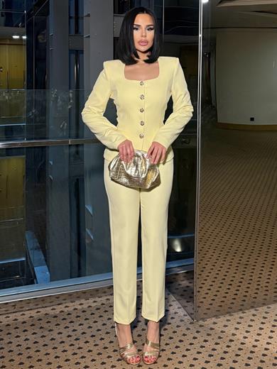 Rocher Gold Düğme Detaylı Takım Sarı
