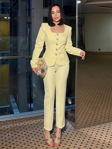 Rocher Gold Düğme Detaylı Takım Sarı