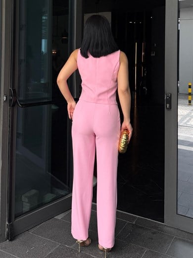 Romas Gold Düğme Detaylı Takım Pembe