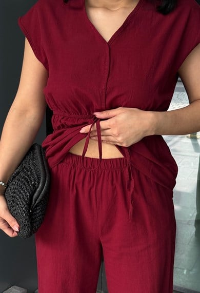 Ronisa İkili Keten Takım Bordo