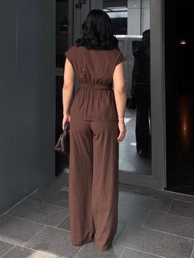 Ronisa İkili Keten Takım Kahve