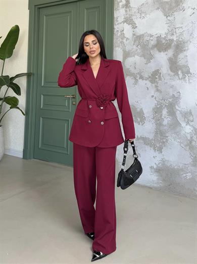 Roses Gül Kemerli Takım Bordo