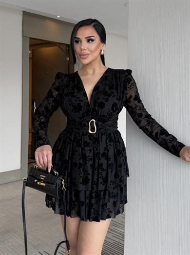 Rovina Gold Toka Detaylı Elbise Siyah