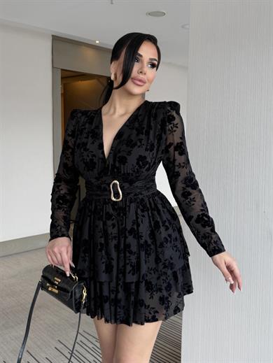 Rovina Gold Toka Detaylı Elbise Siyah
