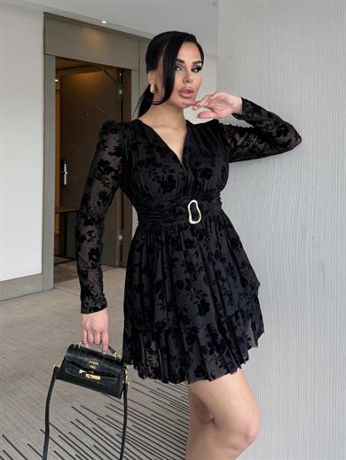 Rovina Gold Toka Detaylı Elbise Siyah