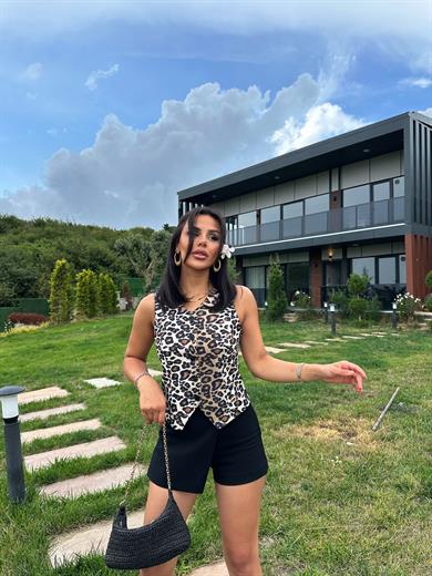 Safari Yelek Leopar Desen
