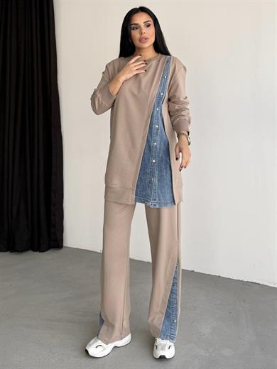 Safiras Denim Detaylı Tasarım Takım Bej