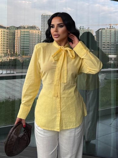 Sebra Tasarım Keten Gömlek Sarı