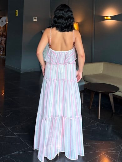 Senrica Uzun Elbise Pembe