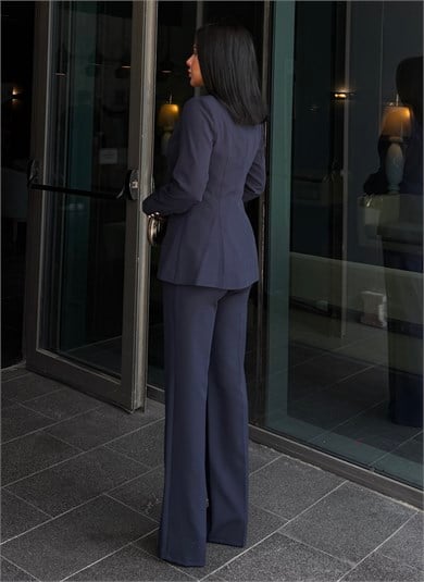 Sera Gold Düğme Detaylı Takım Lacivert