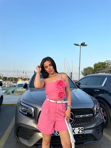 Shein Şehir Boy Kemerli Şort Pembe