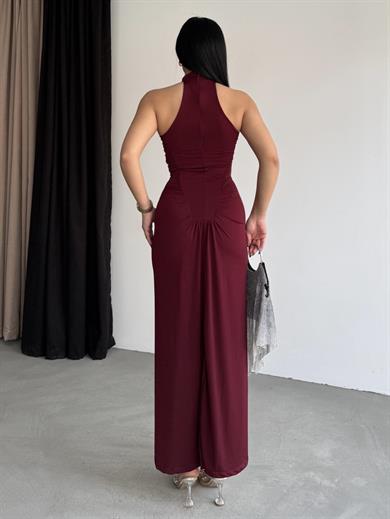 Sılvera Düğme Detaylı Elbise Bordo
