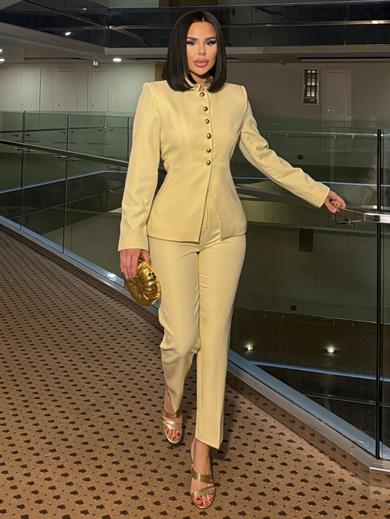 Sılvers Gold Düğme Detaylı Takım Sarı
