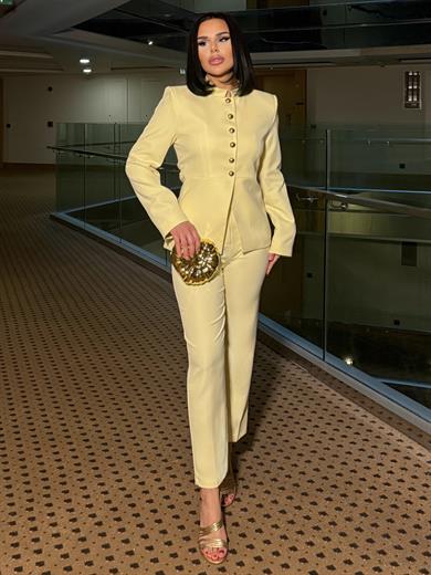 Sılvers Gold Düğme Detaylı Takım Sarı