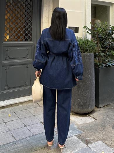 Sinora Nakış İşleme Detaylı Denim Takım Lacivert