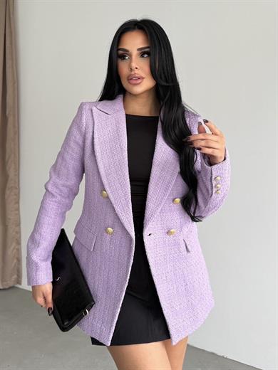 Sofira Gold Düğme Detaylı Blazer Ceket Lila