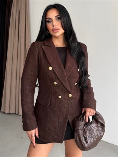 Sofira Gold Düğme Detaylı Blazer Ceket Kahve