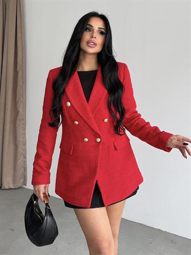 Sofira Gold Düğme Detaylı Blazer Ceket Kırmızı