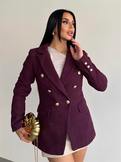 Sofira Gold Düğme Detaylı Blazer Ceket Mürdüm
