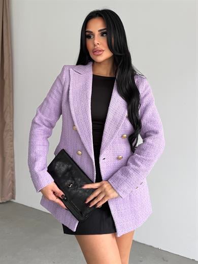 Sofira Gold Düğme Detaylı Blazer Ceket Lila
