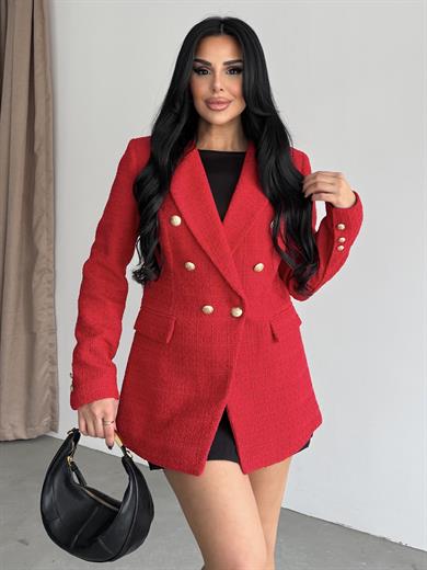 Sofira Gold Düğme Detaylı Blazer Ceket Kırmızı