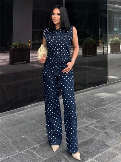 Stores Puantiye Detaylı Denim Takım Lacivert