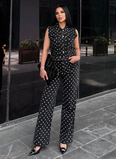 Stores Puantiye Detaylı Denim Takım Siyah