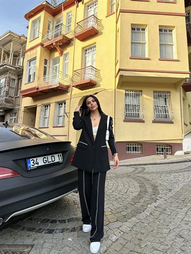Style İkili Blazer Ceket Takım Siyah