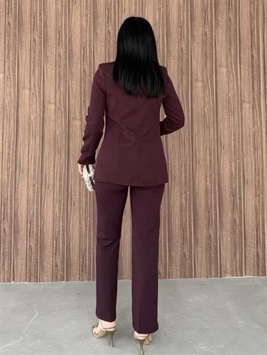 Sworas Gold Düğme Detaylı Takım Bordo