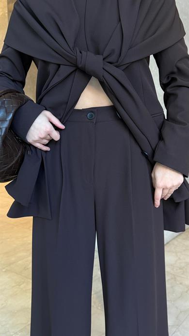 Tanisa Şal Ceket Detaylı Takım Kahve